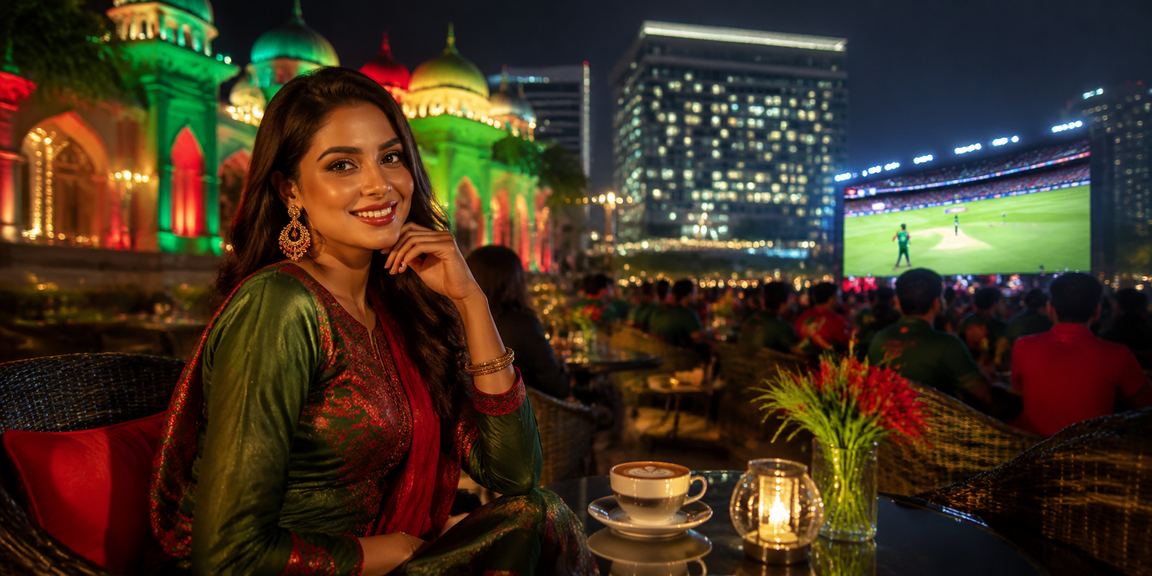 ঢাকায় ক্রিকেট বেটিংয়ের রোমাঞ্চকর মুহূর্ত — লাল-সবুজ আলোয় সজ্জিত স্টেডিয়াম